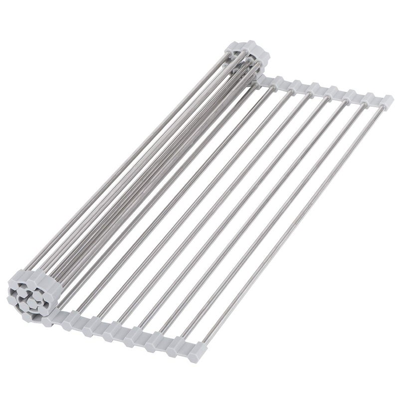 Hhyn Roll-Up Sink Drying Rack 17.7"(L) x 13.8"(W) - Multipurpose Heat Resistant Over The Stainless Steel & Silicone Dish Rollable Kitchen Drainer, Gray - Image 1